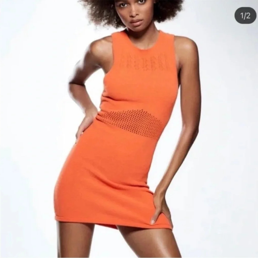 Zara orange knitted dress size small NWT